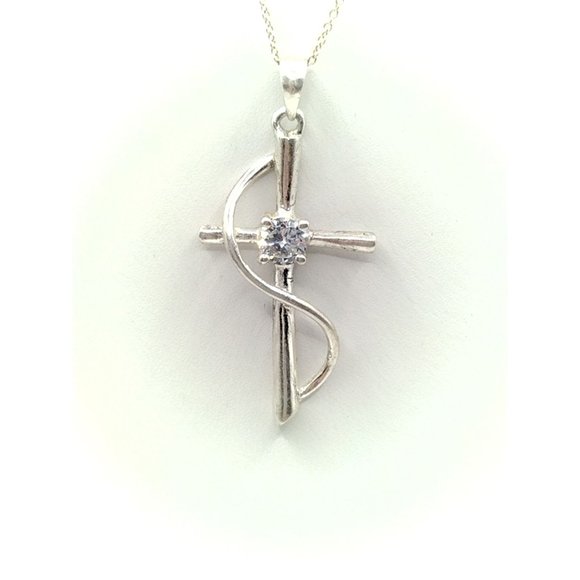 Sterling Silver Blessed Mother CZ Cross Pendant Necklace 16" - Picture 3 of 7